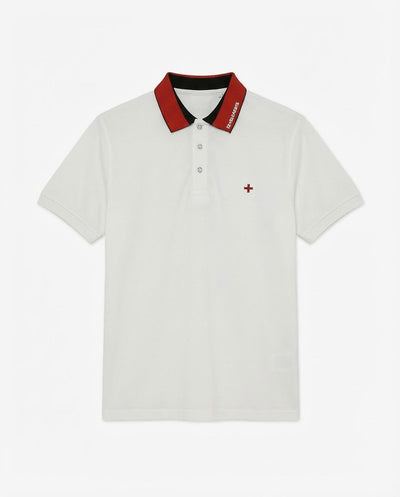 Polo in piquet, collo a contrasto con stampa