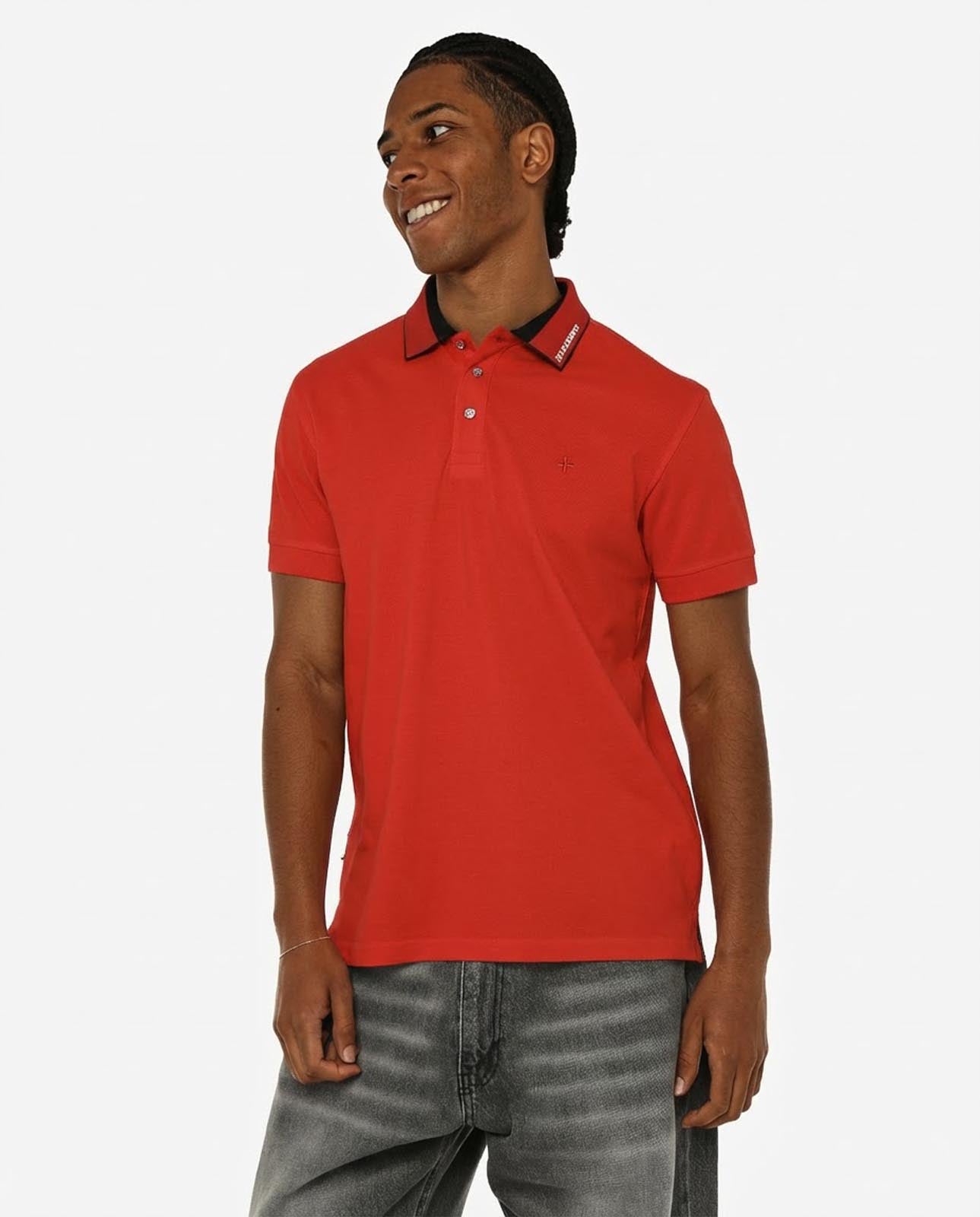 Polo in piquet, collo a contrasto con stampa