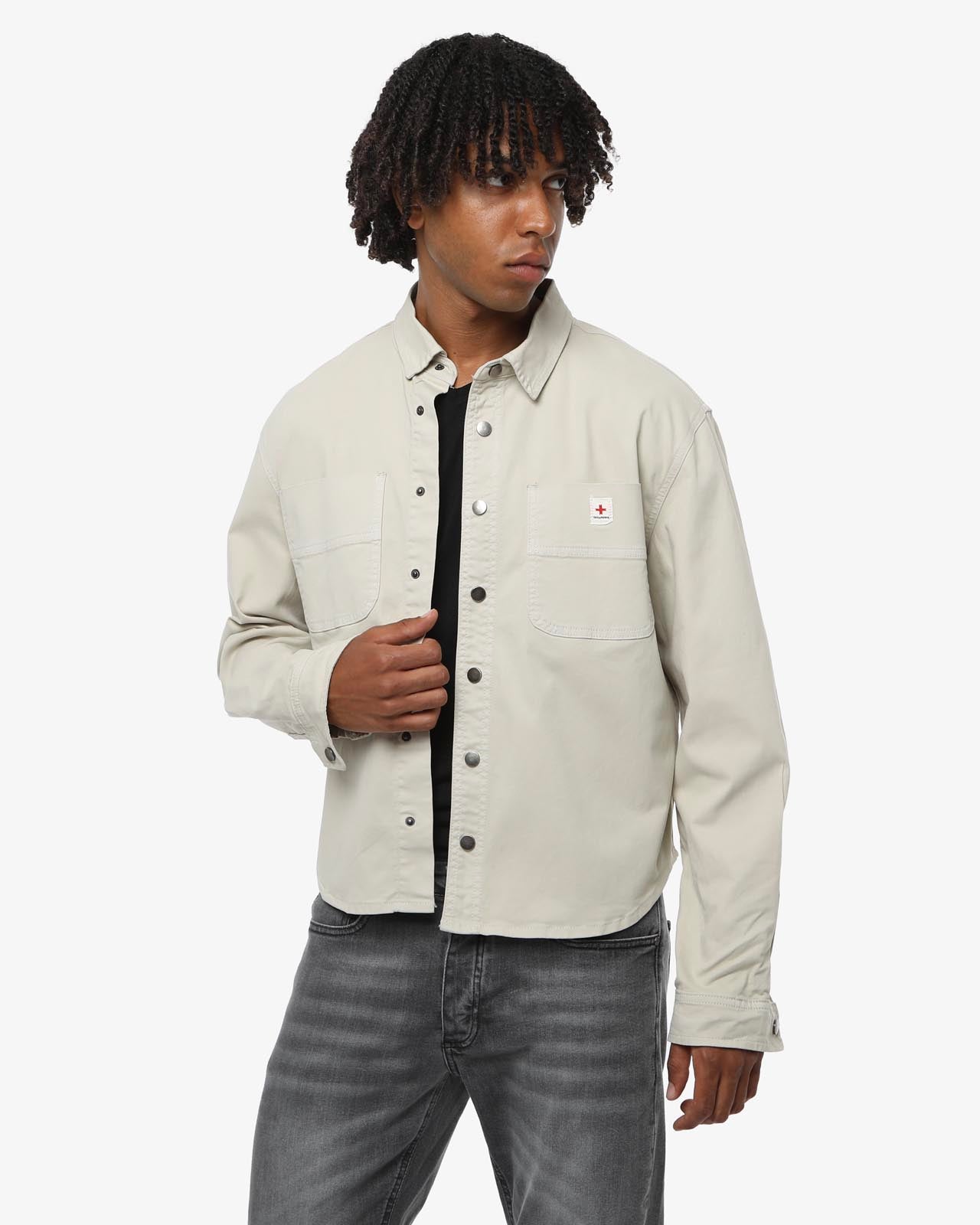 Overshirt in twill con tasche frontali, etichetta e bottoni personalizzati