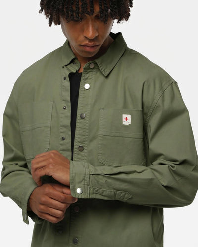 Overshirt in twill con tasche frontali, etichetta e bottoni personalizzati