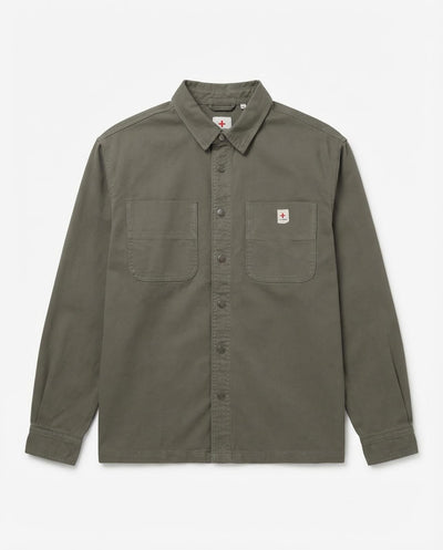 Overshirt in twill con tasche frontali, etichetta e bottoni personalizzati
