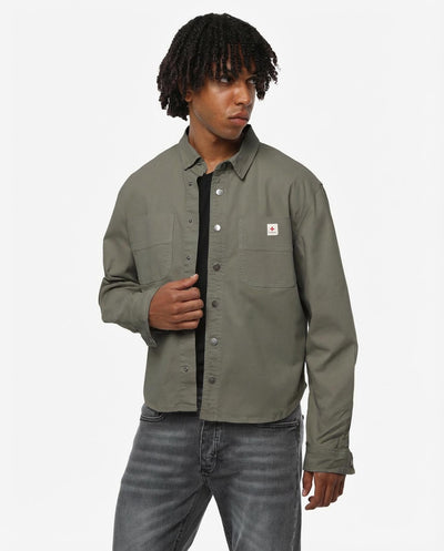 Overshirt in twill con tasche frontali, etichetta e bottoni personalizzati