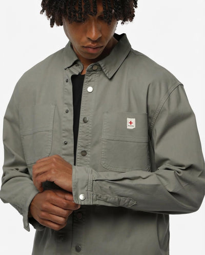 Overshirt in twill con tasche frontali, etichetta e bottoni personalizzati