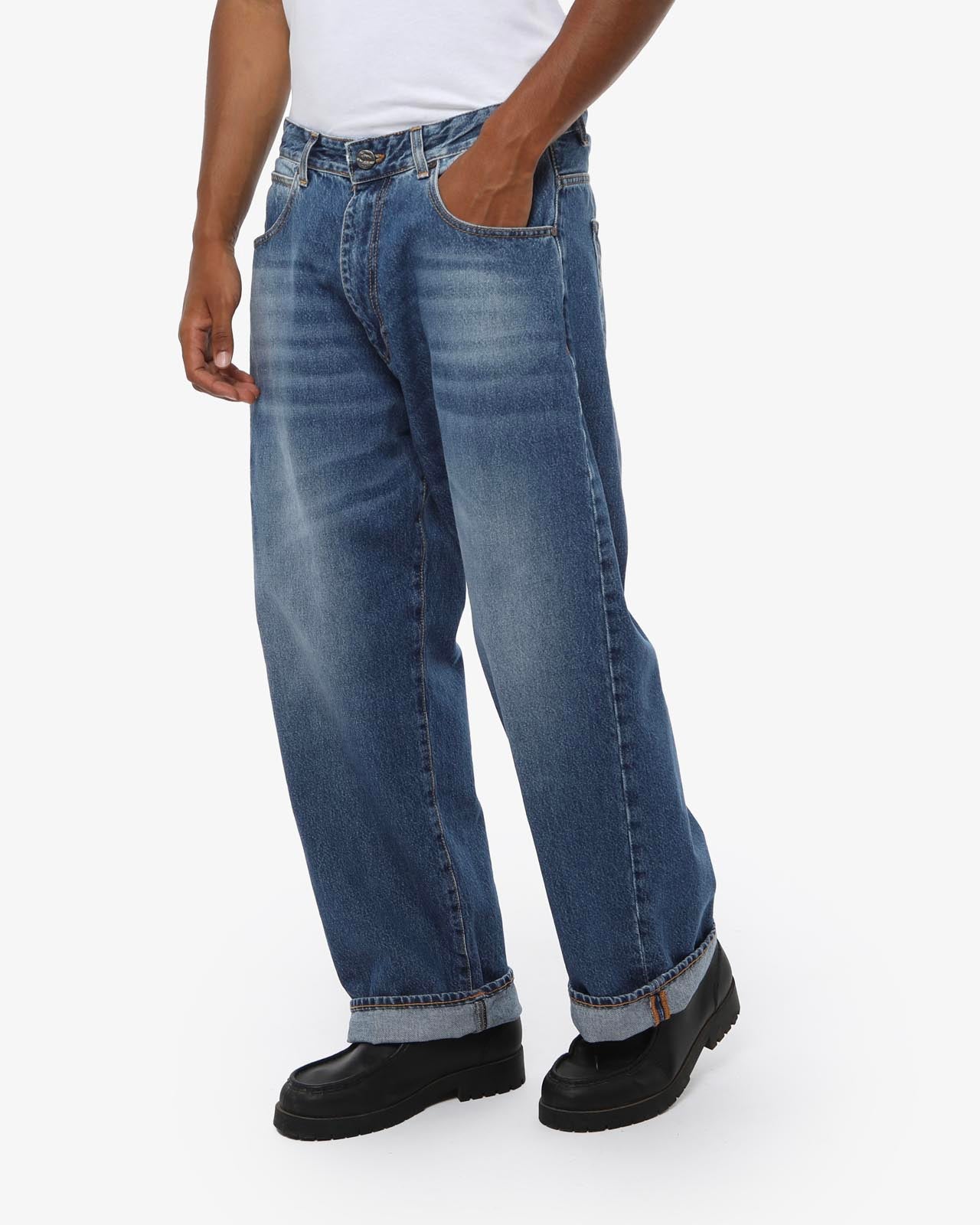 Jeans baggy fit in tono medium blue