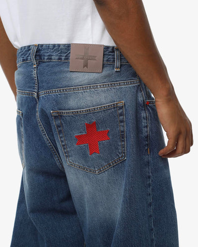 Jeans baggy fit in tono medium blue