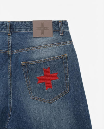 Jeans baggy fit in tono medium blue